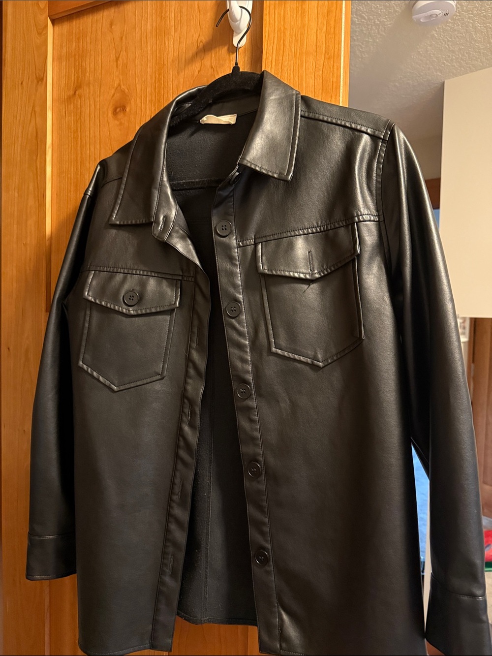 Altar'd State Black Faux Leather Button-Up Jacket
